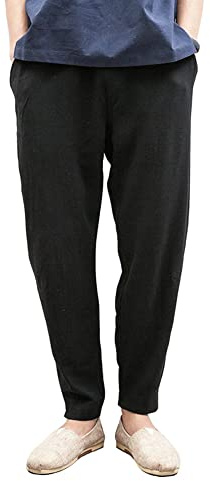 HAORUN Men Chinese Kung Fu Pants Tai Chi Loose Trousers (Black-4, Large)