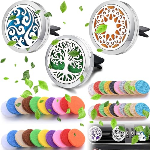 3 Piezas Ambientador Coche Clip, Ambientador Difusor, Clip Ventilacion Aromaterapia para Coche, Aromatherapy Difusor de Aceite Esencial con 40 almohadillas de fieltro