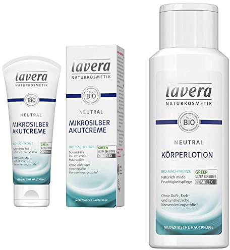 lavera Neutral Akutcreme mit Mikrosilber, 75ml & Neutral Bodylotion - Bio Nachtkerze - Feuchtigkeitspflege natürlich mild - vegane Körperlotion - medizinische Hautpflege - für empfindliche Haut, 200ml
