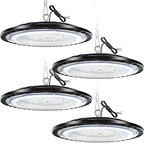 ZXICH UFO LED Lámpara de Alta Bahía,150W 22500LM Led Iluminación Comercial,6000K-6500K Iluminación de Almacén,IP65 Impermeable Naves Industriales LED Para Patio,Garaje,Fábrica,Taller(4 Pack, 150W)