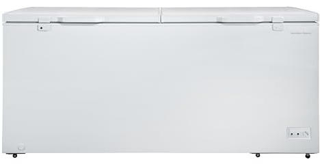 Hamilton Beach HBFRF2129 21 cu ft Double Door LID Garage-Ready Chest Freezer-White, Vinyl-Coated Baskets, Space-Saving Flat Back, Stay-Open, Front-Access Drain, for Storage, Hunting, Large Family