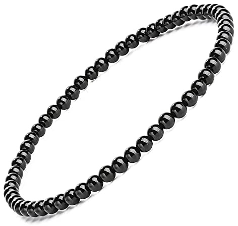 Apocalyptic-K Damen Fußkettchen mit Tigerauge, Turmalin, Obsidian und Granat, 4MM, Elastikband, 24cm（9,45 Zoll）, 2 Stück (Schwarzer Turmalin-Fußring，1pcs)