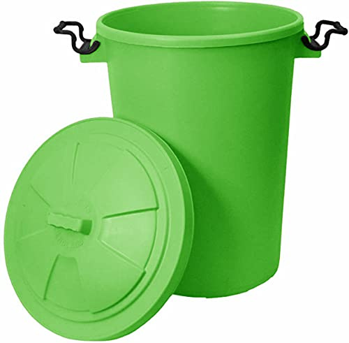 TENLITE 50L Extra Large Heavy Duty Plastic Bin Dustbin Storage Unit with Locking Lid for Home Garden Rubbish Waste Animal Feed (Lime Green)