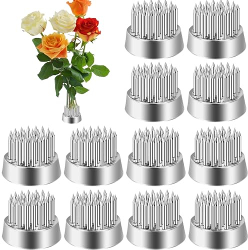 WUWEOT 12 Pack Kenzan Ikebana Flower Frogs, 23MM Flower Spiky Frog Japanese Pin Frog, Sliver Floral Fixed Tools, Metal Flower Arrangement Holder for Small Vase