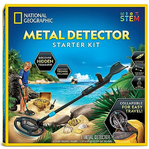 NATIONAL GEOGRAPHIC Starter Metal Detector Kit – Kids Metal Detector with 18.8 cm Waterproof Coil & Trowel, Great for Gold Hunting & Beach Exploration