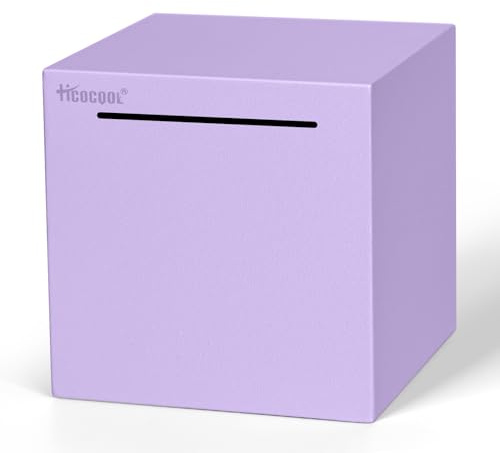 Hicocool Piggy Bank for Adults Must Break to Open, Unbreakable Stainless Steel Money Saving Box (Purple, Palm Size)