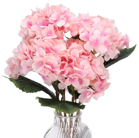 PATIKIL Hortensia Artificielle Fleurs, 3pcs Faux Hortensia Fleurs Artificielle Hortensias Faux Soie Faux Fleurs dans Vase Véritable Toucher pour Maison Table Décorations, Lumière Rose