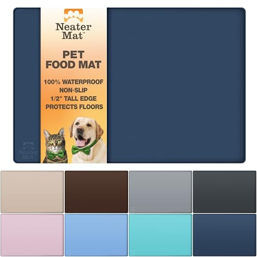 Neater Pet Brands Napfunterlage Hund und Katzen Wasserdicht - Silikon Katzen- und Hundenapf Unterlage - Futtermatte Hund und Katzen Schützt Böden vor Futter und Wasser (81,3 cm x 61 cm, Dunkelblau)