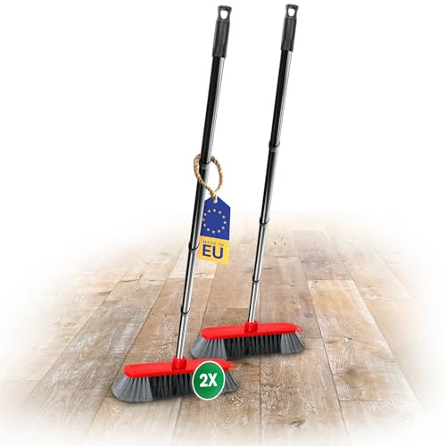 Novaliv Lot de 2 balais d'intérieur en plastique de 30 cm - Poils synthétiques fins - Rouge - Manche enfichable - Filetage - Pour manche de balai de 22 mm