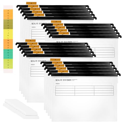 FWEEK 20 Stück Hängemappen A4, Polyethylen Aktenschrank mit Tabs und Karteneinlagen, Transparent Hängemappen Aufbewahrung für Schule, Zuhause, Arbeit