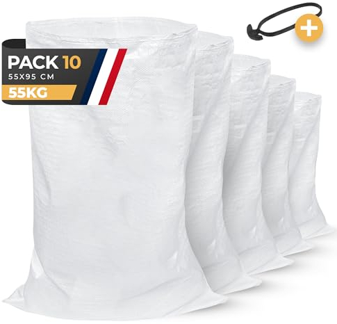 BIBODU Pack 10 Sacos para Escombros | 55 x 95cm - Muy Resistentes (55kg) & Reutilizables | Saco de Escombros perfectos para Arena, Tierra, Jardin, Construcción y Hojas