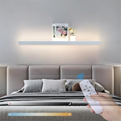GZZBMY Dimmbare LED Wandleuchte mit Fernbedienung Moderne Lange Streifen Wandlampe Acryl Aluminium Wandbeleuchtung Innen Wandlampen Schlafzimmer Wohnzimmer Hintergrund Dekoration (Weiß,200cm)