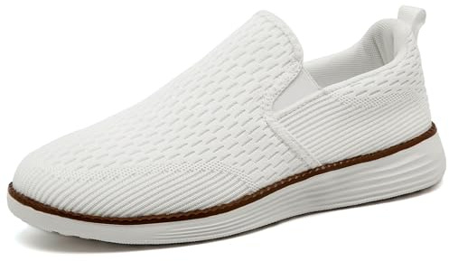 ZGPWZWL Skor för herr slip on sneakers andningsbara löparskor klassiska eleganta loafers loafers bekväma loafers tofflor båtskor, Vit, 41 EU