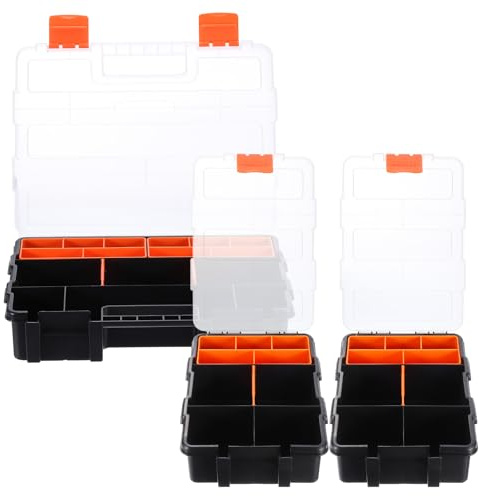 sourcing map 3pcs Toolbox Organizer Portable Plastic Hardware Organizer Box Small Accessories Toolbox with Removable Dividers & Compartments for Screws Nails