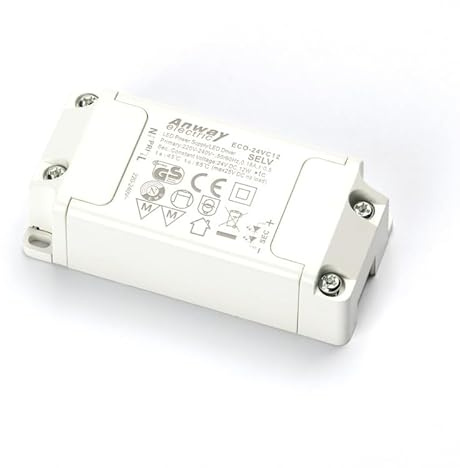 ANWAY ECO-24VC12 Transformateur d'alimentation électrique LED 24 V 12 W 50/60 Hz SELV Transformateur pilote Blanc