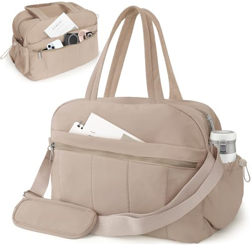 Hersance Puffer Reisetasche, Sporttasche Damen 24L Handgepäck Tasche Weekender, Gym Bag mit PVC nasse Tasche für Fitness, Travel, Schwimm, Kamel