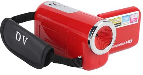 Camcorder DV, Cámara de Video 1080p, 16MP, 16x Zoom Digital, Pantalla de 2 Pulgadas, Admite el Modo Selfie, Pausa de Video, Grabación de Bucle, Marca de Agua de Tiempo (Black) (Rojo)