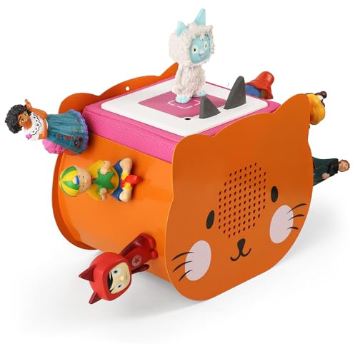 Xozoyo Katzenform Magnetregal orange für Toniebox, bis 35 Tonie Figuren | Platzsparend & ordentlich, Mehrseitige Magnetflächen, Süße Katzenform-Design, dekorativ, Abgerundete Kanten, kindersicher