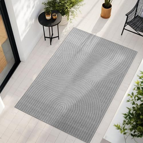 Teppium Tappeto per Soggiorno, Camera da Letto, Veranda - Pelo Corto Grigio Effetto Alto-Basso, Morbido e Lavabile, Adatto per Esterni, Facile da Pulire, 200x290 cm