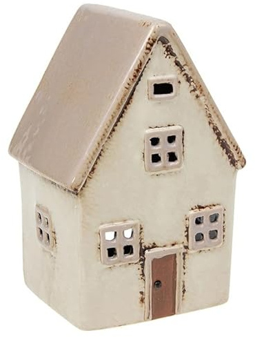 Home of Christmas | Casa delle luci | Portacandele in ceramica | Beige/Marrone 15 x 10 x 9 cm
