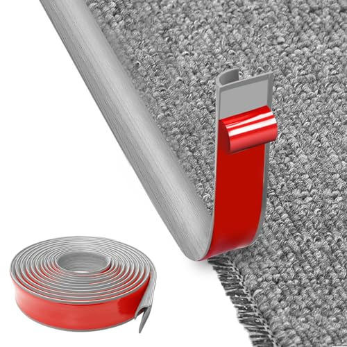 MeYuxg Bande de bord autocollante pour tapis, 5 m, autocollant en PVC, facile à découper, pour bords de porte, tapis, escaliers (grain de bois gris 5 m)