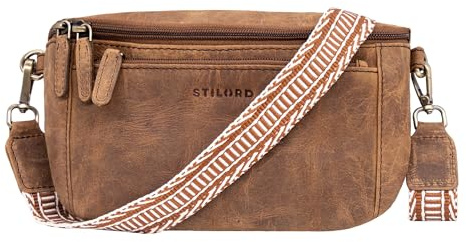 STILORD Iowa Crossbody Bag Damen Leder 2 in 1 Leder Bauchtasche Damen Freizeit Festival Vintage Boho Look Farbe:sepia - braun plain