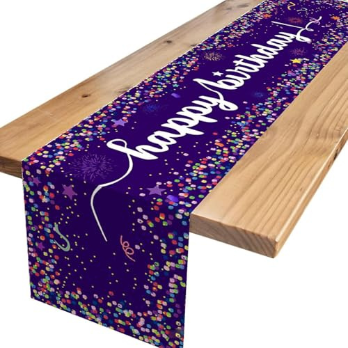 YXHZVON Tischläufer Geburtstag, Deko Bunte Konfetti Tischdecke, Kindergeburtstag Partytischdecken Happy Birthday für Junge Mädchen Party Geburtstagsdeko,Lila（180 x 35 cm）
