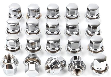 BLUE BAZAAR 20PCS Alloy Wheel Lock Nuts M12x1.5 19mm Hex Lug Nuts with Floating Captive Washer Tapered Seat Replacement Locking Bolts for Ford Focus Fiesta Kuga Silver