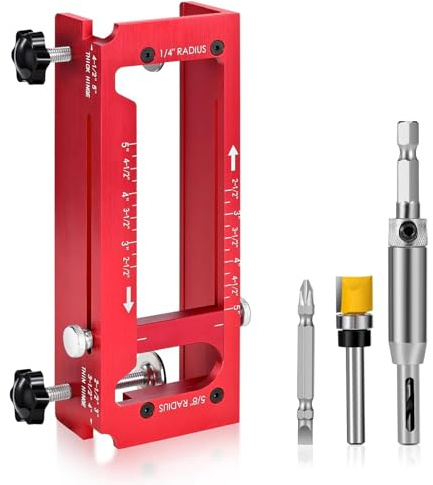 VBESTLIFE Door Hinge Jig, Aluminum Alloy Door Hinge Template Kit for Router, Adjustable Mortise Jig, 2.5 to 5in L and T, 1/4 5/8in Radius and Square