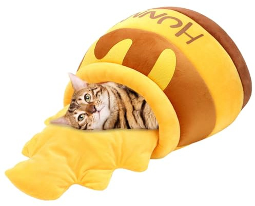 Maison pour Chats - Maison pour Animaux de Compagnie en Forme de Pot de Miel de Dessin animé, lit de Chat, antidérapant, cachette Douce pour Dormir | pour Les Petits Animaux Dome