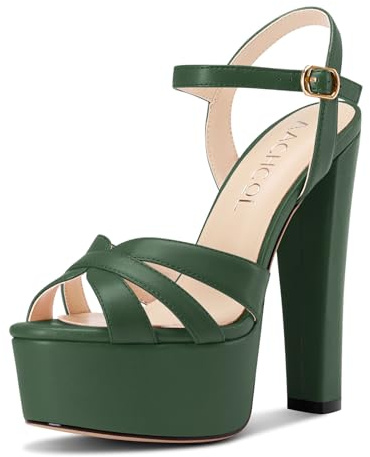 Aachcol Mujer Abierta Punta Chunky Ancho Heel Sandalias Plataforma Correa Tobillo Alto High Heel Fiesta Dress Zapatos 15 CM Heels Verde Oliva 43 EU