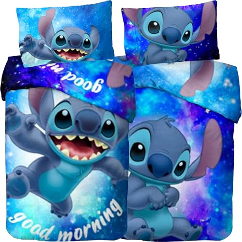 Disney Lilo & Stitch Out of The World Bed Linen, 135 x 200 cm + 80 x 80 cm, 100% Cotton Flannelette/Flannel, Reversible Motif, Soft, Warm Children's Bed Linen with YKK Zip, Gift