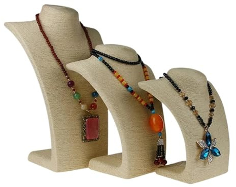 XIUsheUA Busto espositivo per collane Espositore for collane in Corda di Canapa, Ornamento for Il Collo con Ritratto, espositore for Gioielli, vetrina for(Creamy-White,23cm)