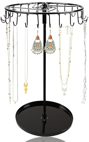 NYOSLB Drehbar Schmuckständer mit 23 Haken, Schmuckbaum Hängend Ketten Ständer Kettenständer Schmuck Schmuckhalter für Ketten Armbänder Ringe Ohrringe (Schwarz)