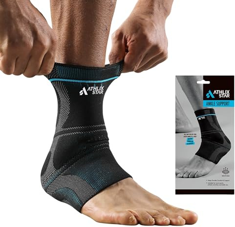 AthlixStar Ankle Compression Sleeve for Women & Men – Breathable Ankle Support for Plantar Fasciitis, Achilles Tendonitis & Sprains – Elastic Compression Brace for Sports, Running (L)