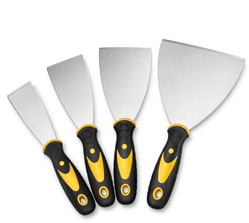 Lot de 4 Couteaux à Enduire Inox 50/75/100/150 mm, Spatules à Enduit et Grattoir de Peintre avec Manche Antidérapant, pour Mastic, Plâtre, Rebouchage, Papier Peint, Rénovation Murale | Spatules à Enduit et Grattoir, Manche Antidérapant, Pour Mastic, Plâtre, Rebouchage, Papier Peint, Rénovation Murale
