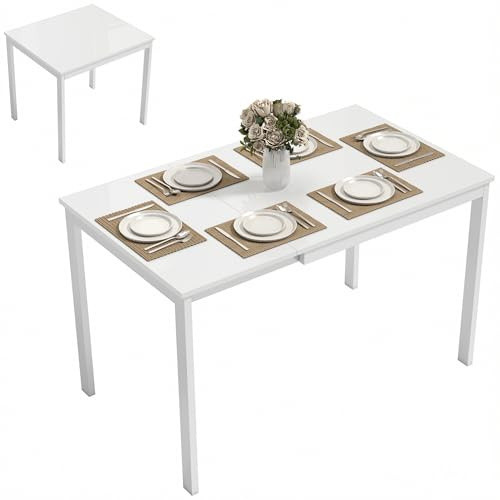 HOMCOM Esstisch ausziehbar, rechteckiger Küchentisch 80/120 x 70 cm mit Tischbeinen aus Stahl, Esszimmertisch für 4-6 Personen für Küche und Esszimmer, Weiß