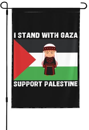 Bandiera da giardino I Stand With Gaza, formato doppio 12,5x18, nera, bandiera di Gaza libera, Gaza forte, bandiera di preghiera per Gaza, bandiera di preghiera per la Palestina, bandiera da giardino