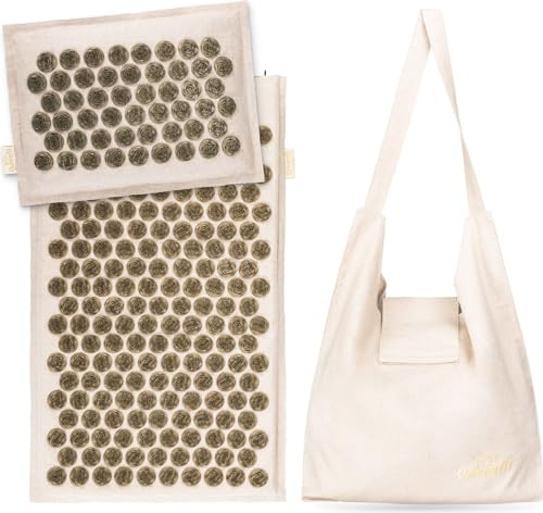 Queenfit Esterilla de acupresión con almohada para aliviar el dolor de espalda y cuello, esterilla de masaje para aliviar el estrés, esterilla de acupuntura con cojín de acupresión y bolsa,