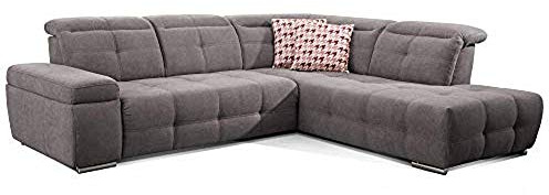 CAVADORE Ecksofa Mistrel mit Ottomanen rechts / Große Eck-Couch im modernen Design / Inkl. verstellbare Kopfteile / 269 x 77 x 228 / Grau