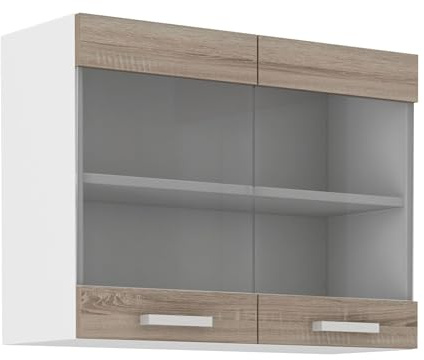 Kuechen-preisbombe Küchen Glashängeschrank 80 cm für das Modell „Dave 240 Eiche Sonoma Trüffel“