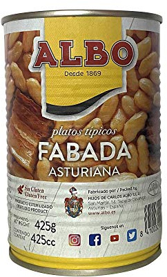 Albo Conserva de Fabada Asturiana Tradicional, Plato Preparado Sin Gluten, Lata 425 g