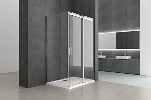 Durovin Bathrooms 1000 x 800mm Sliding Door L Shape Rectangular Frameless Shower Enclosure - 8mm Safety Clear Glass