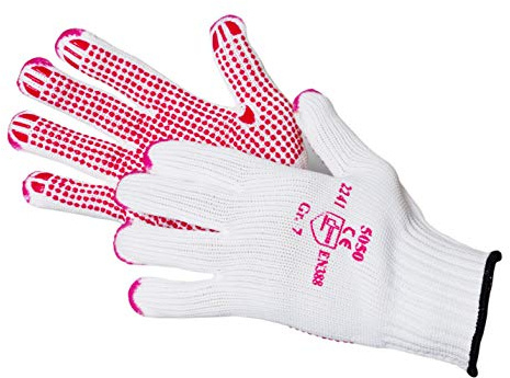 Jah Baumwoll/Polyamid-Strickhandschuh schwer mit Noppen (weiß/rot) – nahtlos & griffsicher – für Kommissionierung, Versand & Lager
