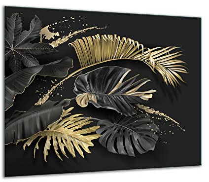 TMK Plaque de recouvrement pour cuisinière, 60 x 52 cm, en verre, pour cuisinières électrique, à induction ; convient comme décoration, protection anti-éclaboussures ou planche à découper,noire,fleurs