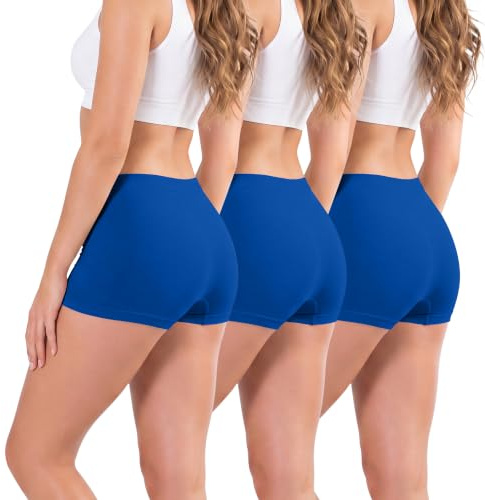 Love My Fashions Womens Seamless High Waisted Boxer Briefs 3 Pack Breathable Stretchy Underwear for Workout, Running & Everyday Comfort Royal Blue