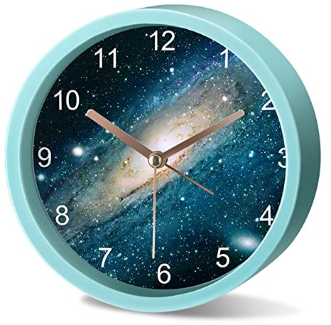 EXQULEG Kinderwecker Ohne Ticken, Runde Wecker Kinder, Weltraum Astronauten Analoger Wecker für Jungen Mädchen Geburtstagsgeschenke (NZ161)