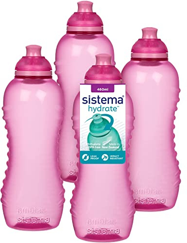 Sistema Twist 'n' Sip Squeeze Sports Wasserflasche | auslaufsichere Wasserflasche | 460 ml | BPA-frei | rosa | 4 Stück