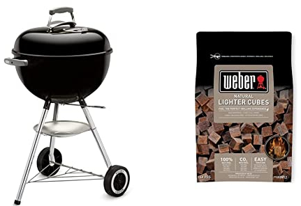 Weber 1241304 - Barbacoa Weber Original Kettle 47Cm Black & 17612 - Bolsa de 48 pastillas de encendido marrón
