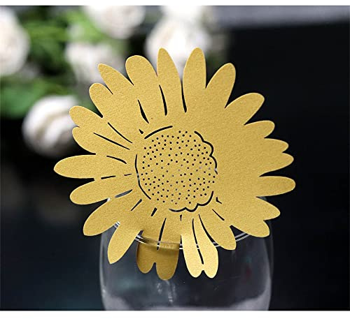 GIVBRO 50 pezzi segnaposto da tavolo a forma di girasole scavato biglietto di auguri per matrimonio bicchiere da vino decorazione da tavolo giallo